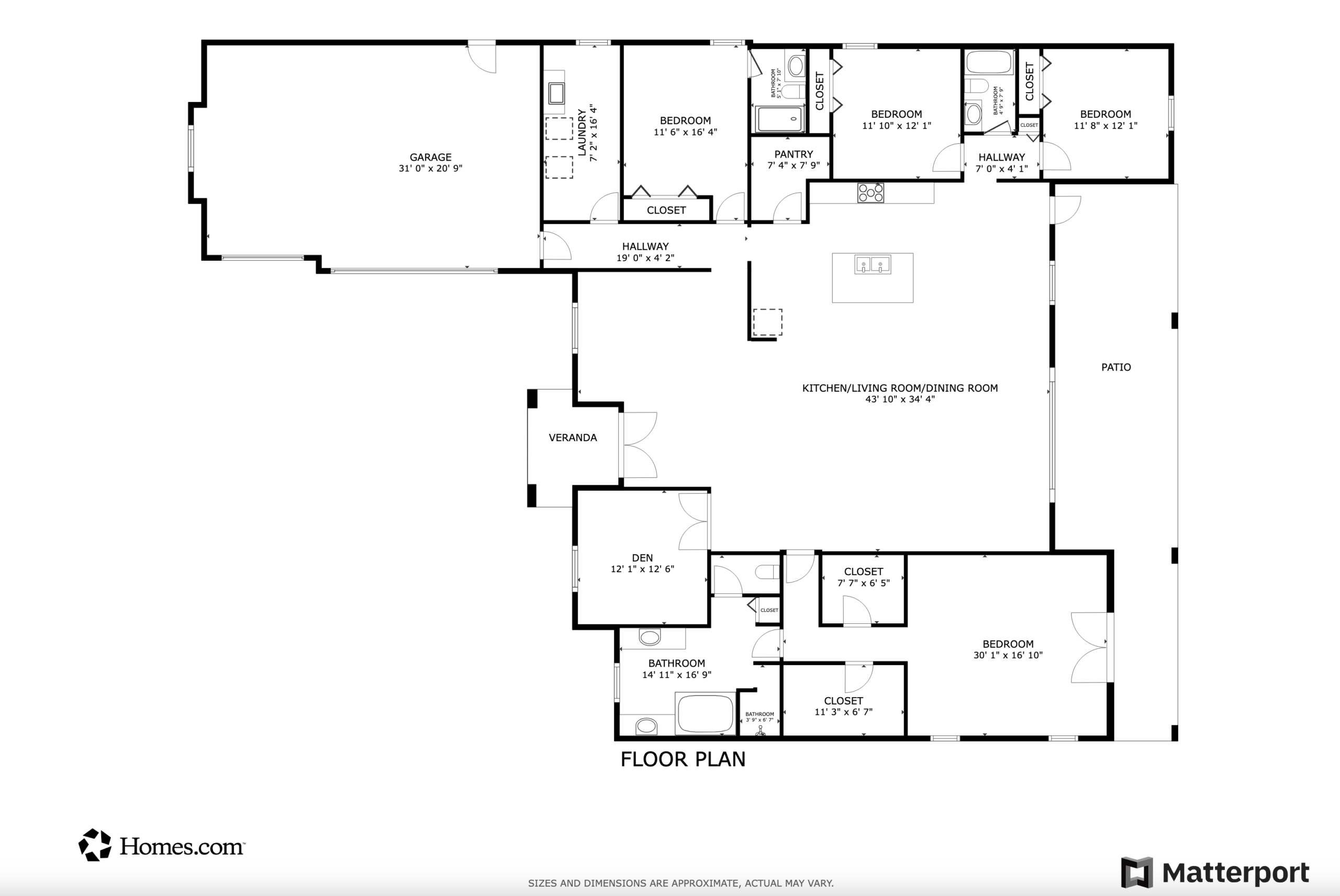7041 NE 22nd Court Road house floor plan showing bedrooms, bathrooms, kitchen, living area, garage and patio